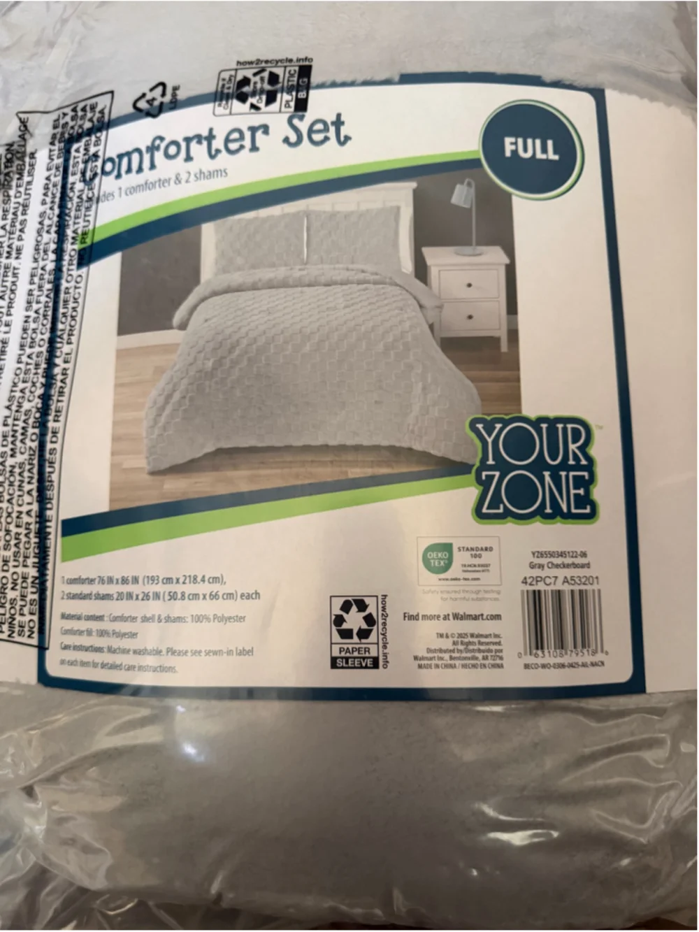 NEW Your Zone Unisex Full Comforter Set in Gray